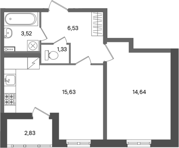 1-комнатная квартира 41.65 м², 1/11 эт., ЖК «ПАТИО. Уютный квартал»